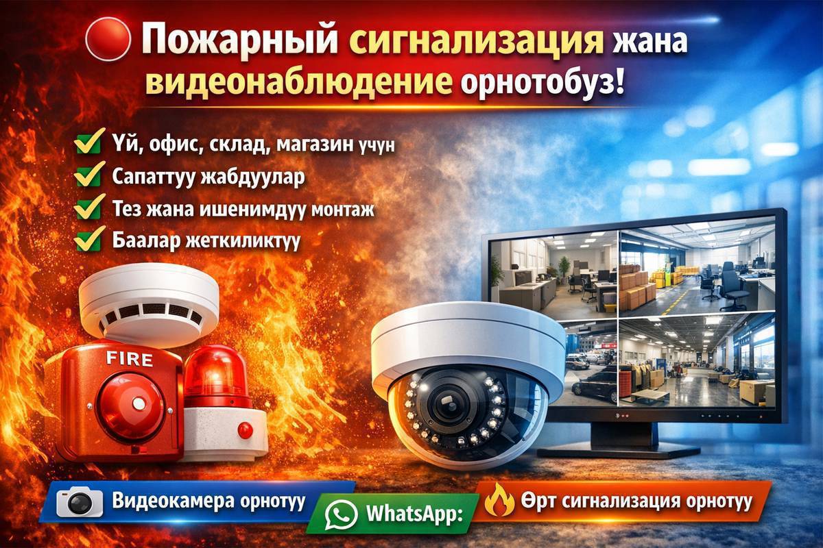 🔥 Пожарная  сигнализация орнотуу
🔥 Пожарная сигнализацияны текшерүү жана ремонт кылуу
🔥 Датчиктерди орнотуу (дым, температура)
📹 Видеонаблюдение орнотуу
📹 Камераларды настройка кылуу
📹 Телефон аркылуу онлайн көрүү орнотуу
📹 Эски системаны жаңылоо
✔ Объектти көрүп баа берүү
✔ Консультация
✔ Сапаттуу жана кепилдик менен иш