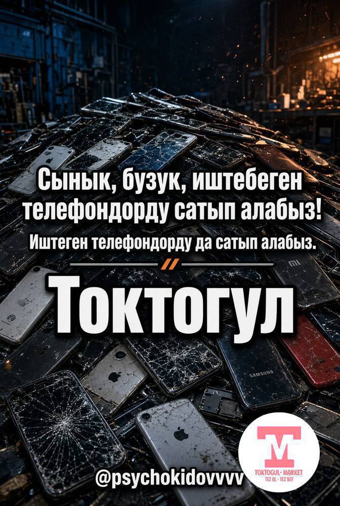 Сынык, бузук, иштебеген телефондорду сатып алабыз!
Иштеген телефондорду да сатып алабыз.
Токтогул