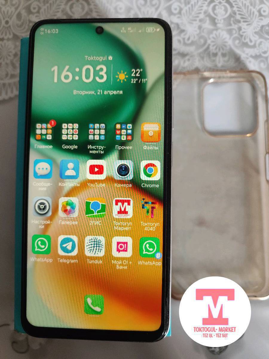 HONOR X7C телефон сатылат 6/128ГБ, батарея 5200mAh,сынык чийик жерлери жок,бир кол которулгон,абалы жакшы.